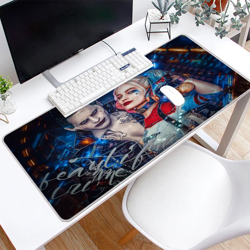 Коврик для мыши из резины и ткани с аниме-фигуркой Джокера Харли Квинна большие