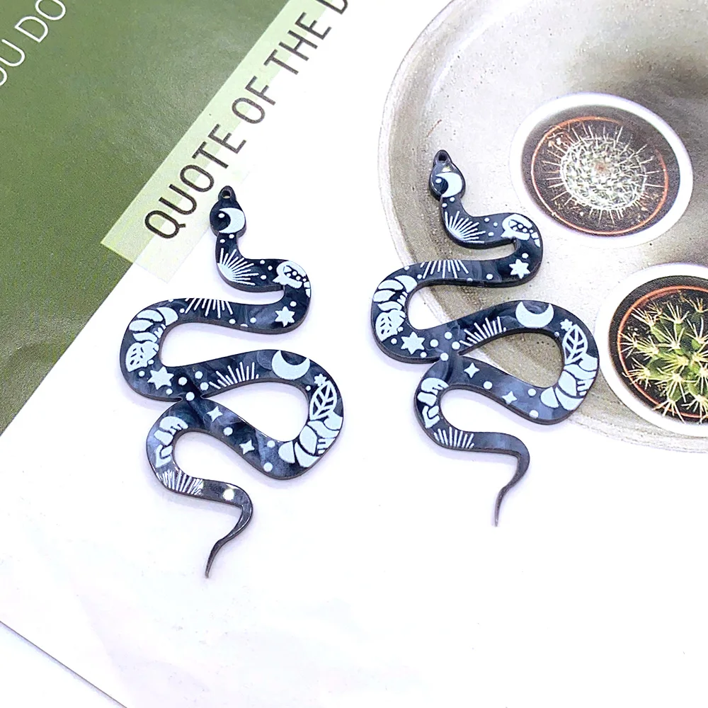 10 шт. большие пикантные черные лунные змеи акриловые серьги подвески роза цветок