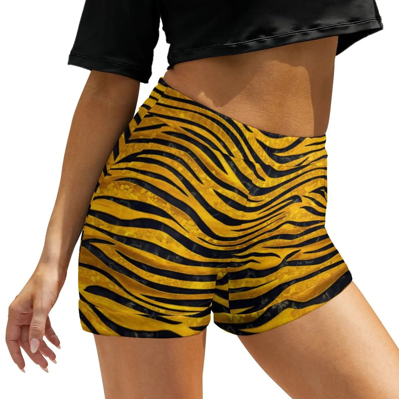 Tiger Fur Print Shorts Gold Clusters Boho Shorts Printed Short Pants Summer Street Wear Bottoms Big Size 2XL 3XL