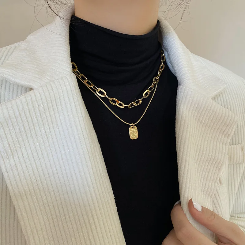 2022 многослойное ожерелье из нержавеющей стали золотого цвета Женская