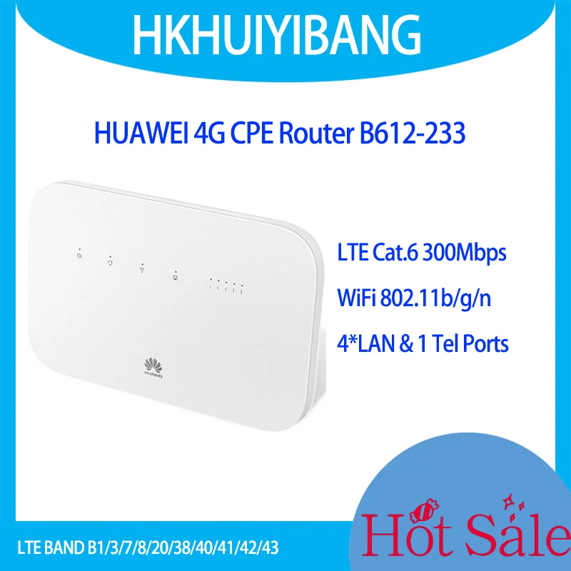 

Unlocked HUAWEI 4G LTE CAT6 CPE WiFi Gigabit Router B612-233 IPv4 /IPv6 External LTE Antenna & 4 GE Ports