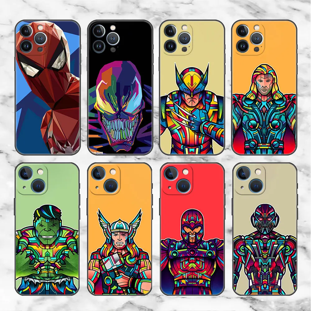 Mobile Phone Case for Apple iPhone 14 13 12 11 Pro Max 8 7 6 6S 14 Plus XR X XS 13 Funda Cover Soft Coque Marvel Color Iron Man