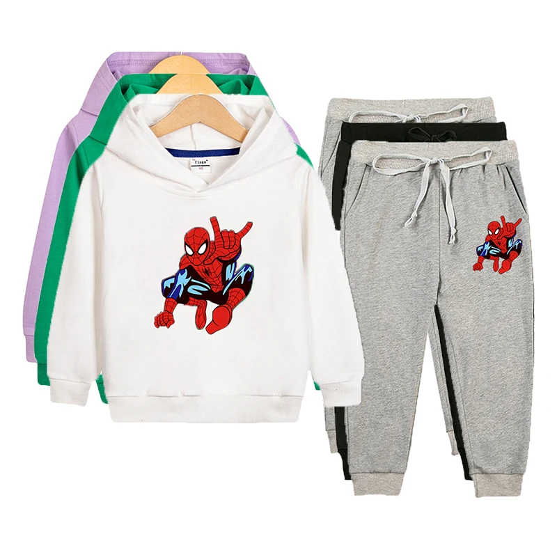 Spiderman Clothes Set for Girls Boys Spring Autumn Kids Hooded Sweatshirt 2 Piece Sportswear 2-10 Years Costumes Children Outfit