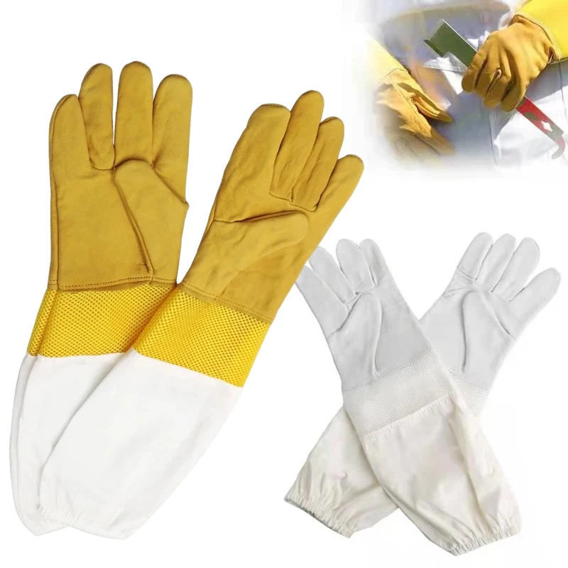 

1Pair Professional Beekeeping Gloves Anti Bee/Sting Polyester Sheepskin Long Protective Sleeves for Beekeeper Apiculture Tool