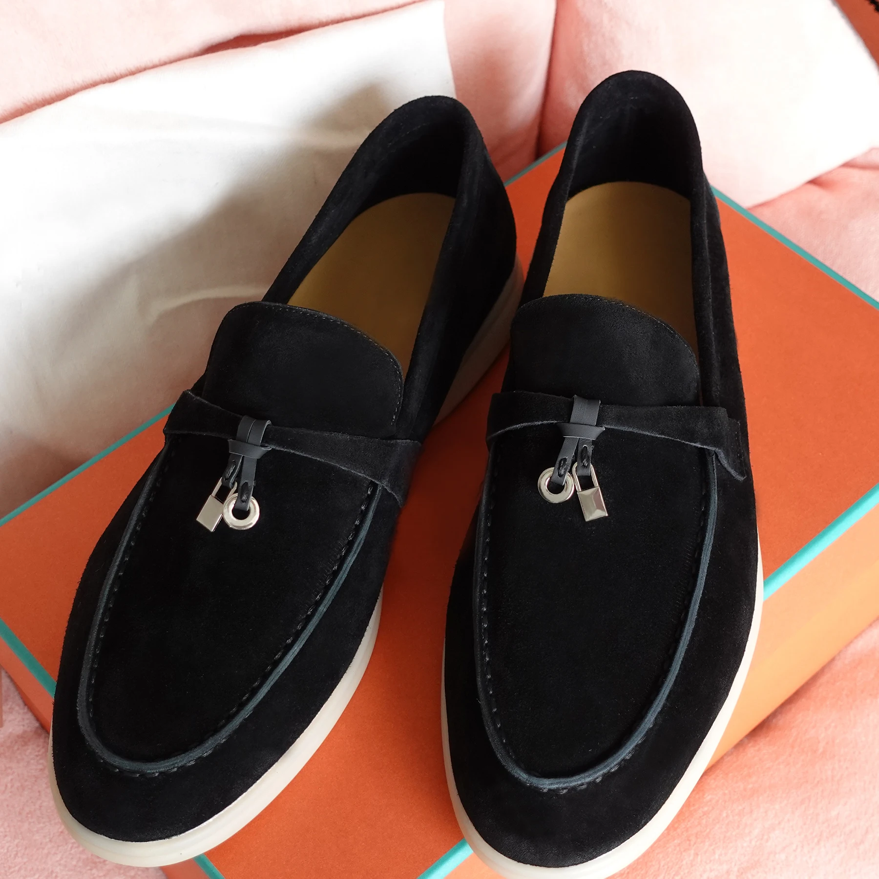 Top Women's Flat Shoes LP Top Reprint Flat Loafers Women's Goat Suede Flats Leather Walking Shoes High-Quality Leather Loafers