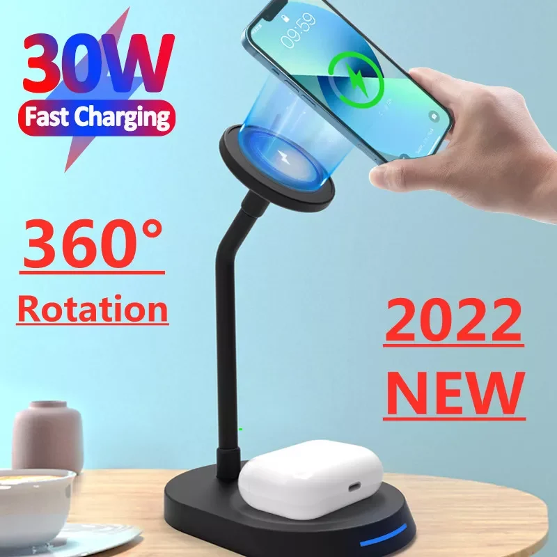 

Magnetic Wireless Charger For iPhone 12 13 Pro Max Desktop Phone Stand Qi Fast Wireless Charging Dock For Airpods 2 Samsung