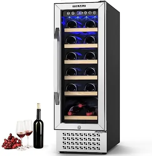 

Inch Wine Cooler Refrigerators, Wine refrigerator, 18 Bottle Fast Cooling Low Noise and No Fog Wine Fridge, Digital Temperature