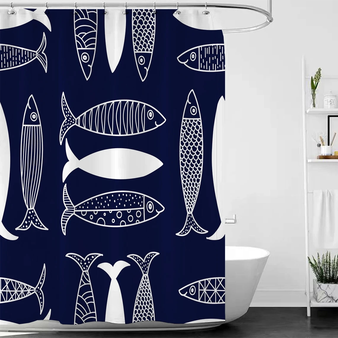 

3D Shower Curtain Waterproof Bath Curtains Modern Fish Pattern Bathroom Curtain With Hooks Bathroom Decor