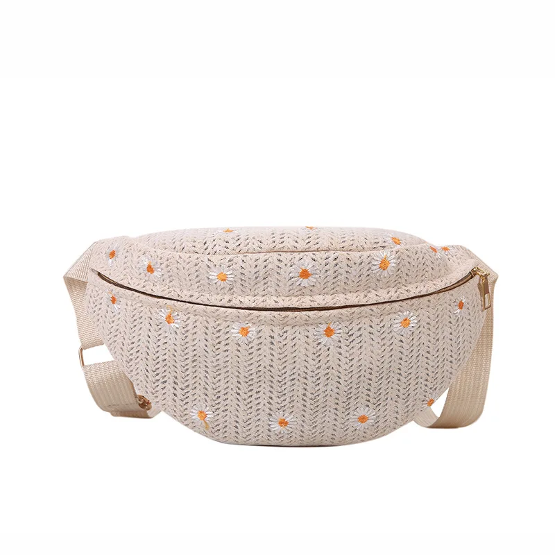 Women's Waist Bag Straw Woven Ladies Shoulder Crossbody Bags for Women 2023 Summer Fanny Pack Fashion Phone Female Chest Bag images - 6
