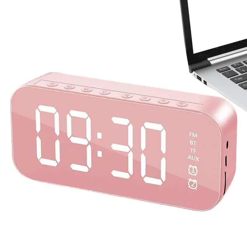 

Blue Tooth Clock Soft Lighting Alarm Clock Speaker Wireless 2 In 1 Mirror Clock Radio Broadcast Card Speaker Blue Tooth 4.2