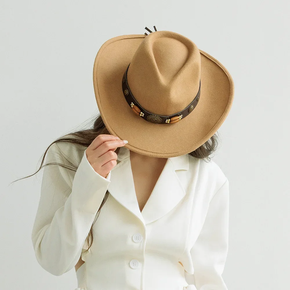 USPOP Новая женская шляпа-федора из 100% шерсти в ковбойском стиле с заклепками