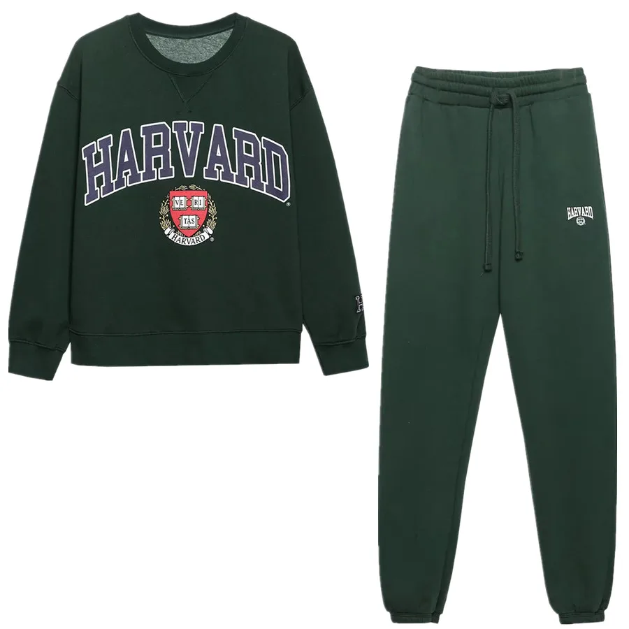 

Dave&Di Plush And Jogging Pants Women 2 Pieces Set High Street Old School Style Vintage Letter Printing O-neck Sweatshirt Women