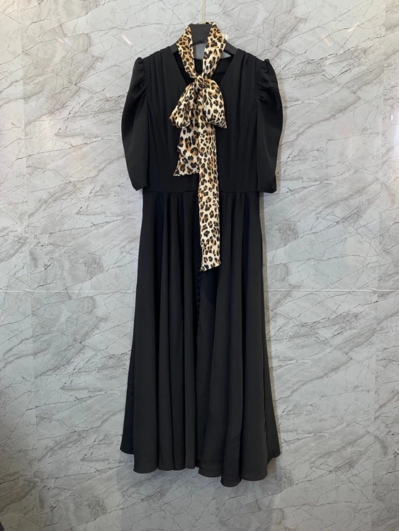 

Женское платье с коротким рукавом, длинное платье с V-образным вырезом и поясом с леопардовым принтом, 2022