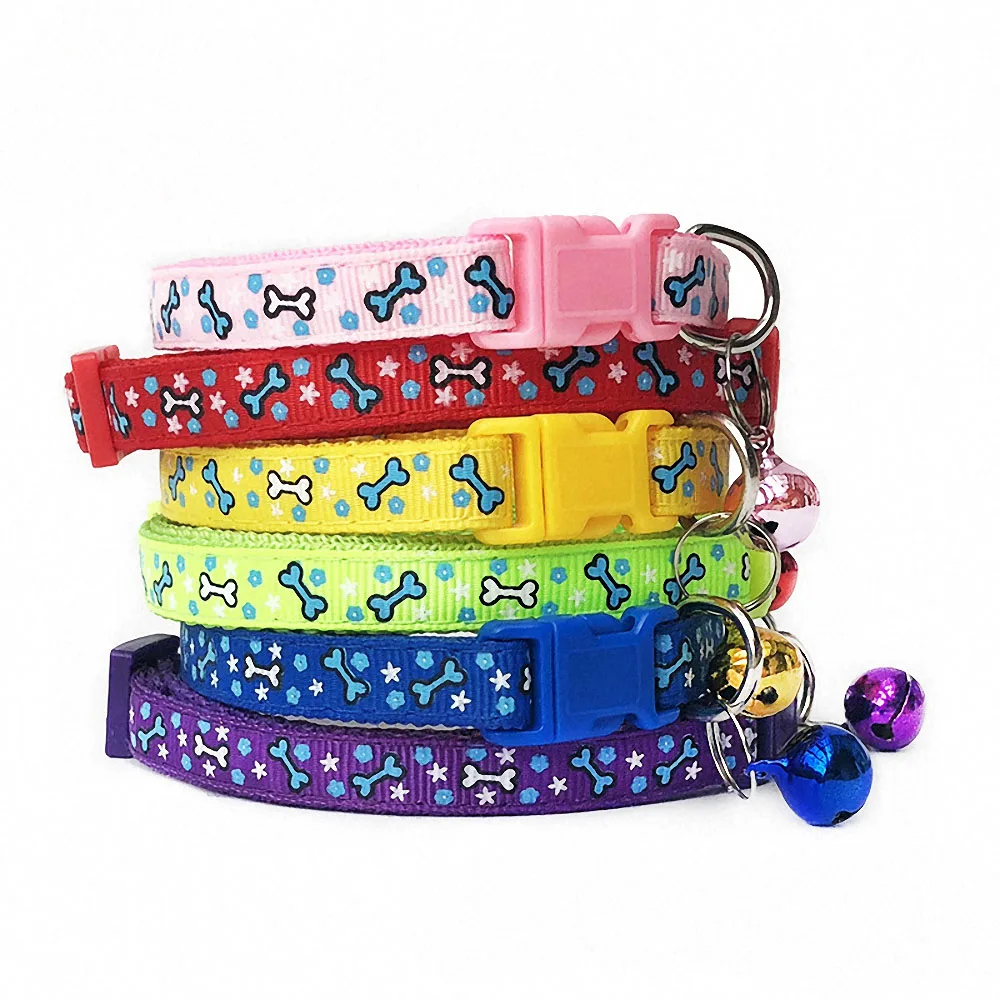 

Cute Bone Print Dog Collar Safety Adjustable Dog Neck Strap Buckle with Bell Dog Supplies Pet Supplies Dogs Accessoires