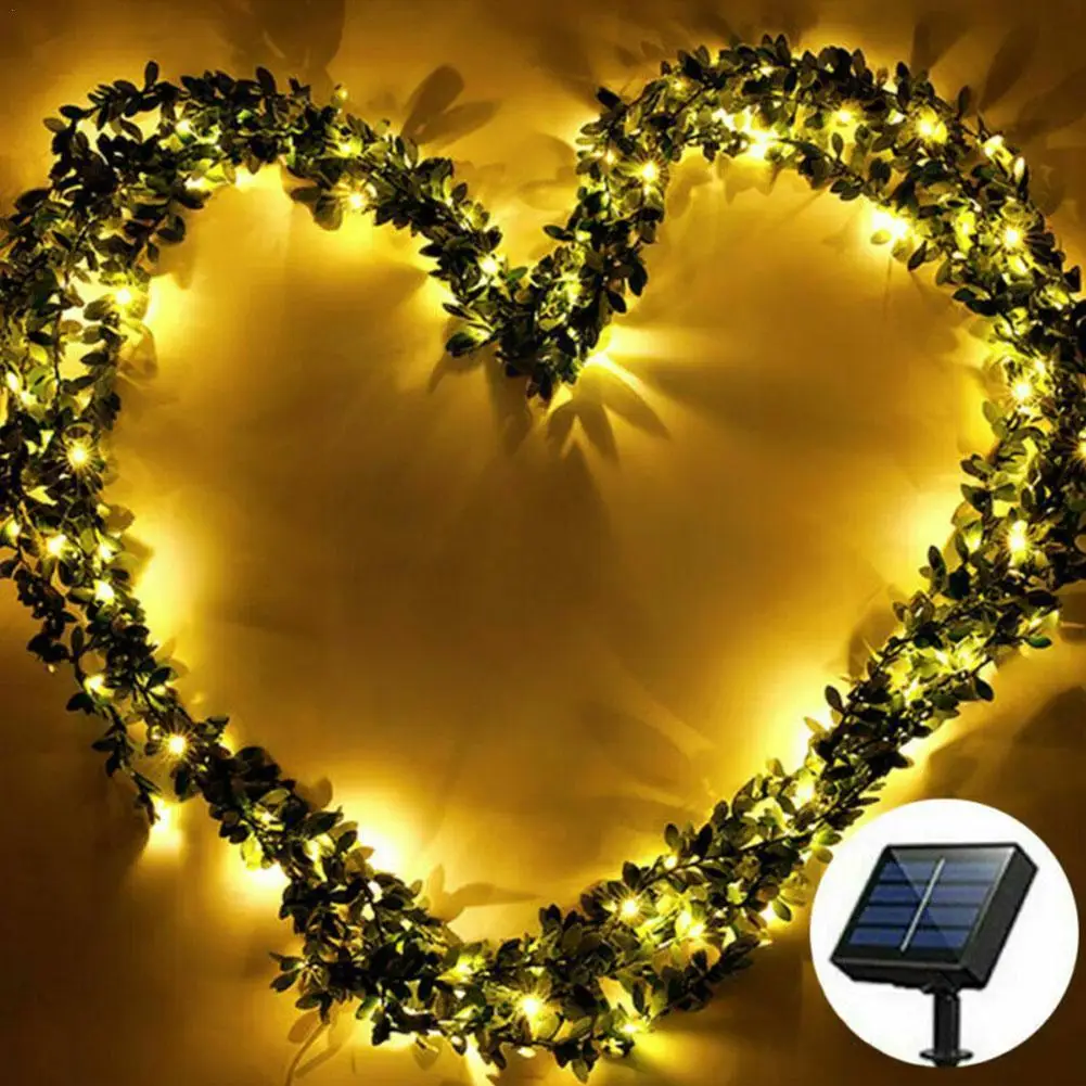 

Светодиодная светильник рлянда с зелеными листьями на солнечной батарее, искусственная ротанговая гирлянда с растениями, рождественское у...