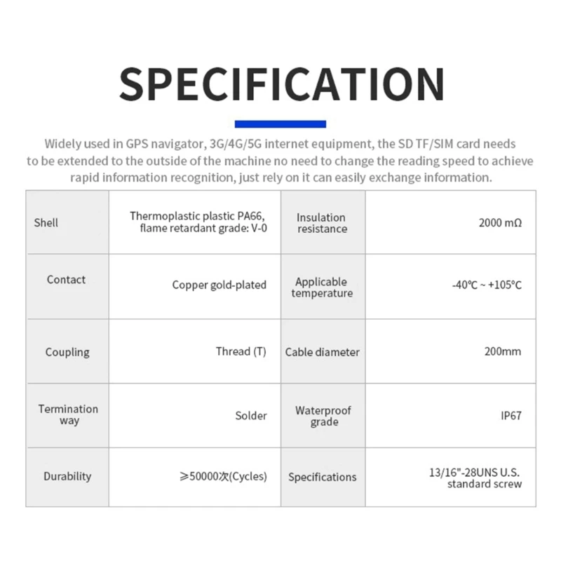 E13 Резьбовая вилка SDTF Удлинительный кабель для карты памяти Внешняя карта