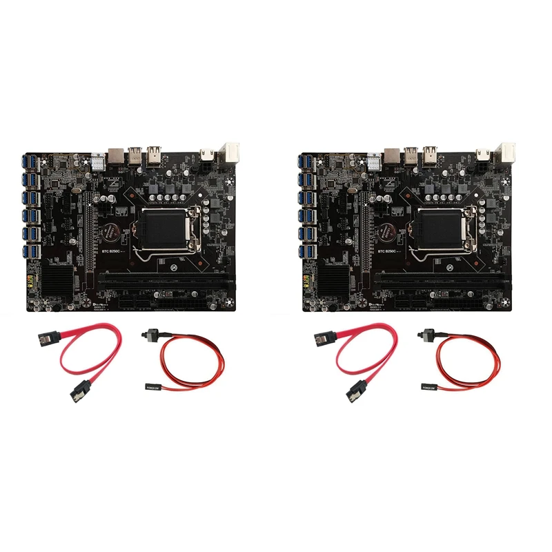 

2X B250C BTC Mining Motherboard with SATA Cable+ Switch Cable 12XPCIE to USB3.0 GPU Slot LGA1151 Support DDR4 DIMM RAM