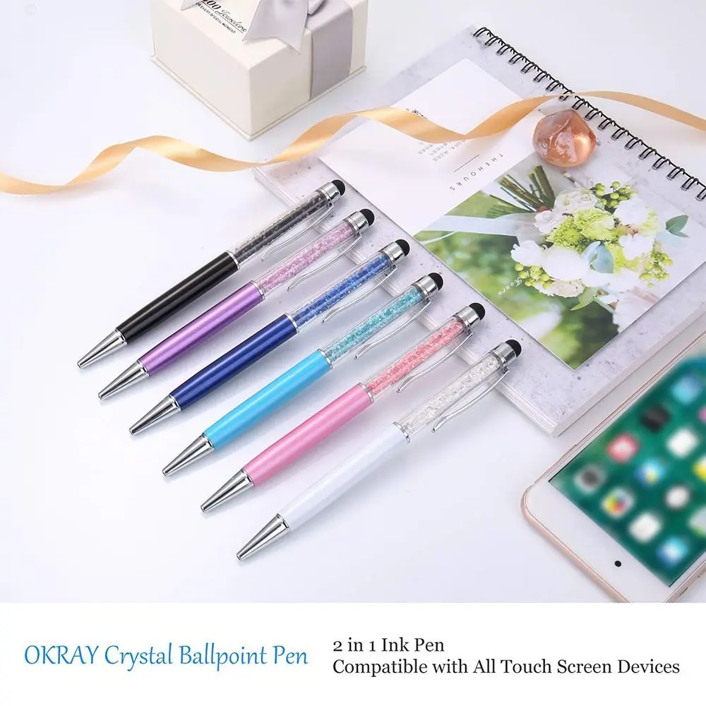 

1Pcs Bling 2 in 1 Colorful Crystal Capacitive Touch Stylus Black Ink BallPoint Pen Writing Tool School Office Supplies Gel Pen