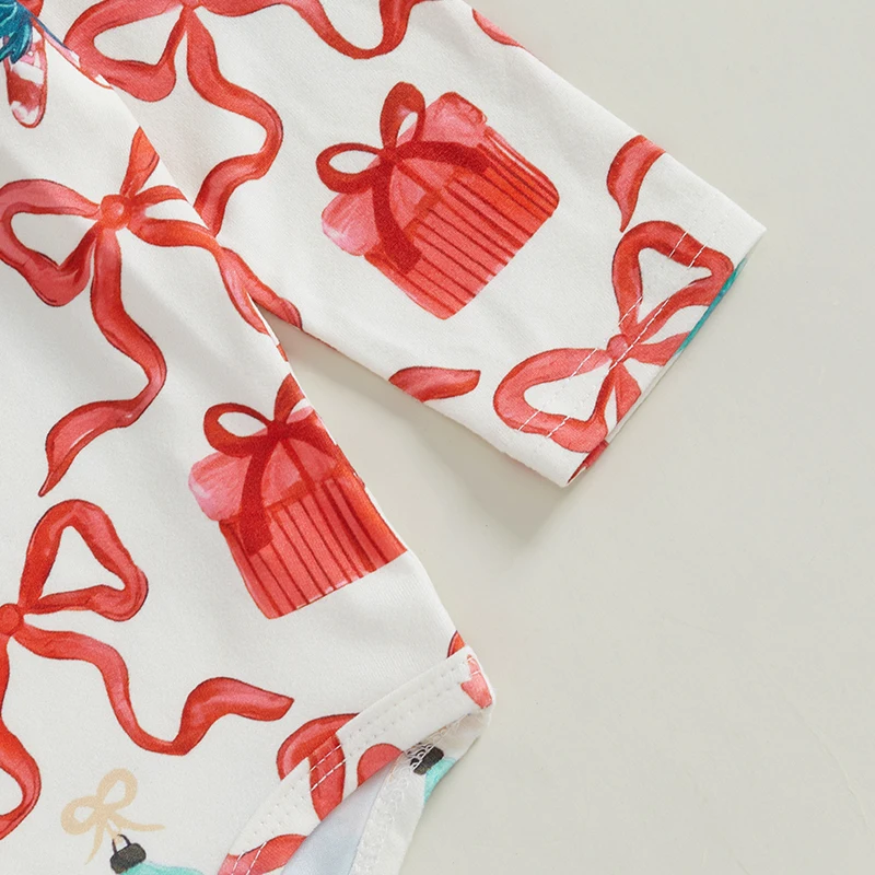 Рождественский комплект для маленьких девочек с бантом комбинезон капюшоном и