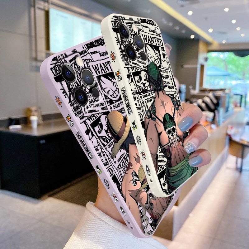 Цельный чехол Luffy Anime Zoro из мягкого ТПУ для iPhone 16 15 14 13 12 11 Pro Max Plus противоударный