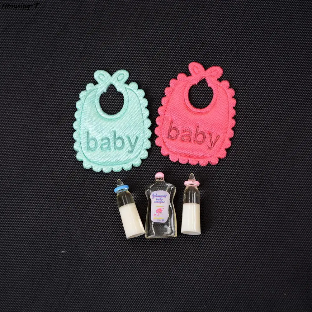 New hot 1:12 Dollhouse Miniature Nursery Accessory Gift Shampoo Bibs Baby Bottles Set For Barbie