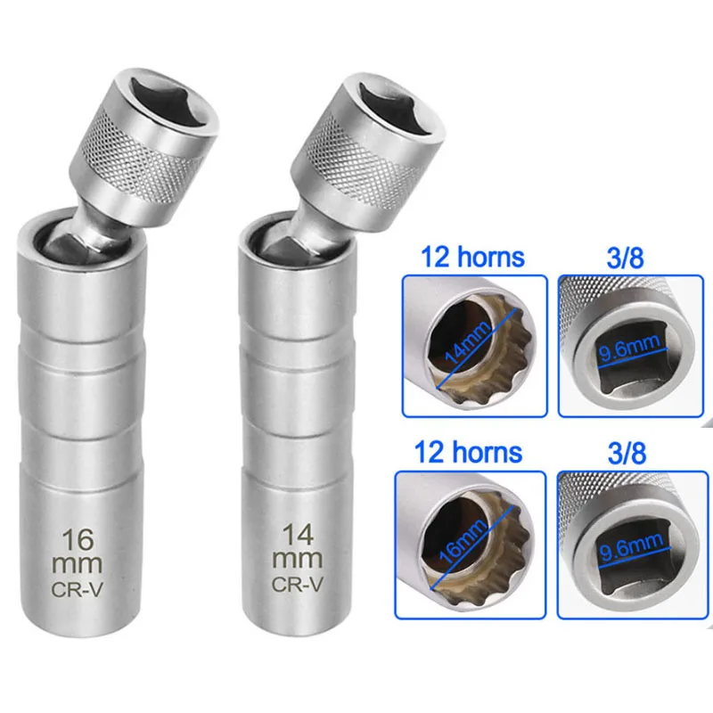 

Socket Wrench Magnetic 12 Angle Repairing Removal Tool Thin Wall 3/8" Drive Sockets for 14/16mm Spark Plug