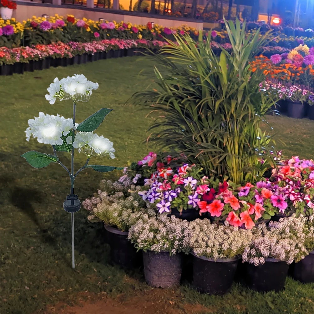 

3 Heads Hydrangea Ground Light Waterproof LED Solar Lawn Decorative Lights Adjustable Iron Wire Simulated Bendable for Courtyard