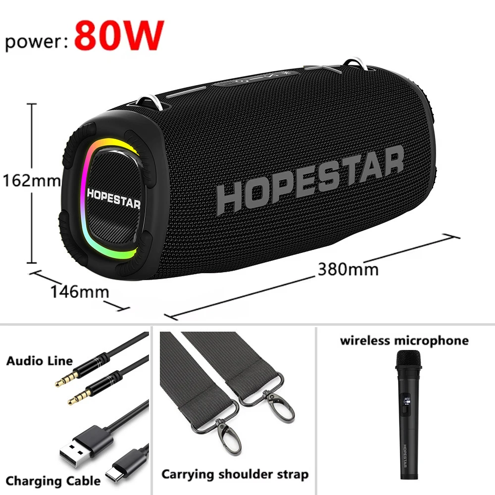 Портативная перезаряжаемая колонка Hopestar Mini с сабвуфером, мощным звуком и дисплеем, для вечеринок на открытом воздухе и домашнего использования (art.: 3920da35871d7) - 3920da35871d7