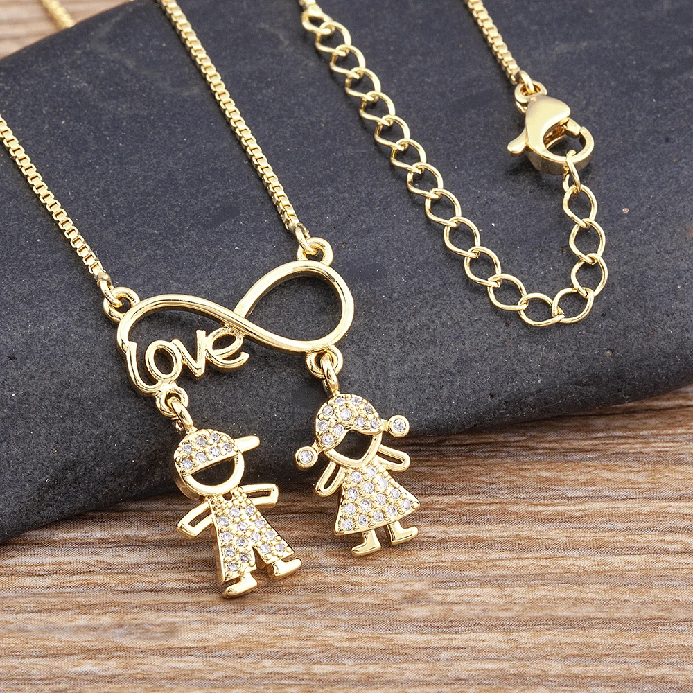 Hot Sale Personalized Boy Girl Heart Zircon Pendant Necklace Gold Plated Women Kids Family Birthday Jewelry Mother's Day Gift images - 6