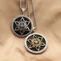yw gairu vintage surgical steel solomon seal hexagram totem round pendants premium religious mens box chain necklace jewelry