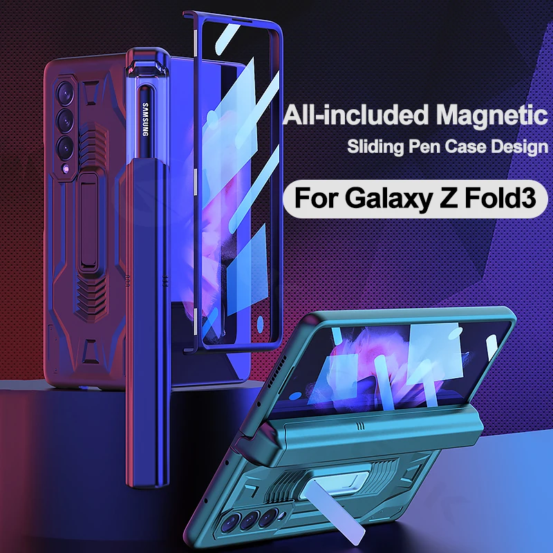 

GKK Magnetic Hinge Sliding Pen Case For Samsung Galaxy Z Fold 3 Case Anti-knock Screen Glass Plastic Cover For Galaxy Z Fold3 5G