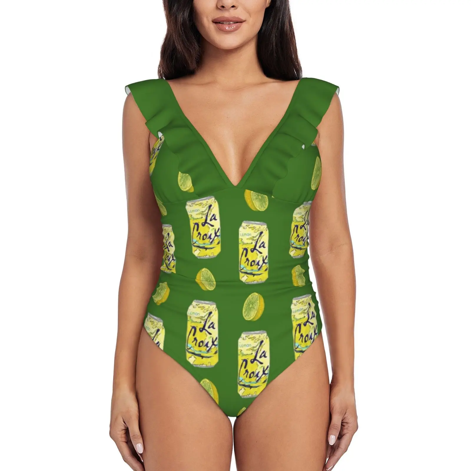 

Женский слитный купальник с оборками лимонного цвета, сексуальный купальник-монокини, новые пляжные купальные костюмы с блестящими краска...