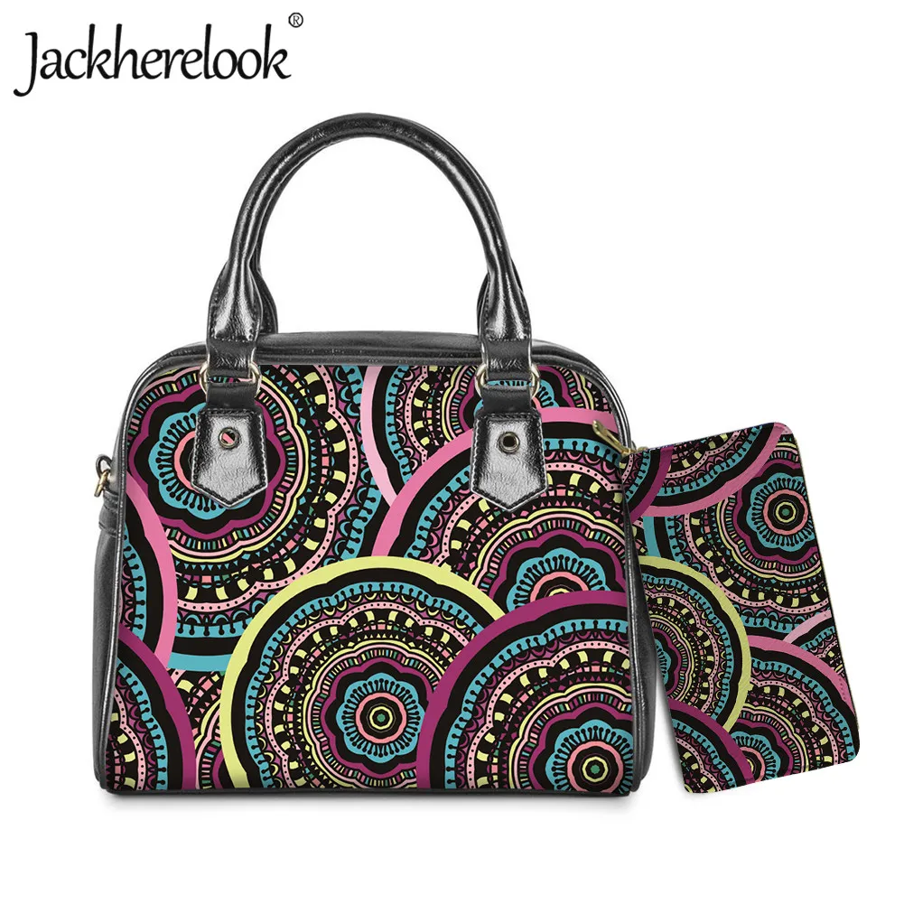 

Jackherelook New Arrival Women 2Pcs/Set Tribal Ethic Pattern Handbag&Wallet 2022 PU Leahter Crossbody Bag for Girls Tote Bags