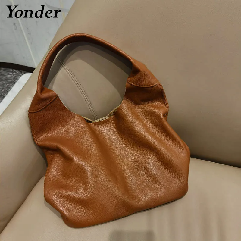 

Soft Real Cow Leather Shoulder Bag Women's 100% Genuine Leather Bag Ladies Large Casual Tote Shoulder Bags for Women 2022 Brown