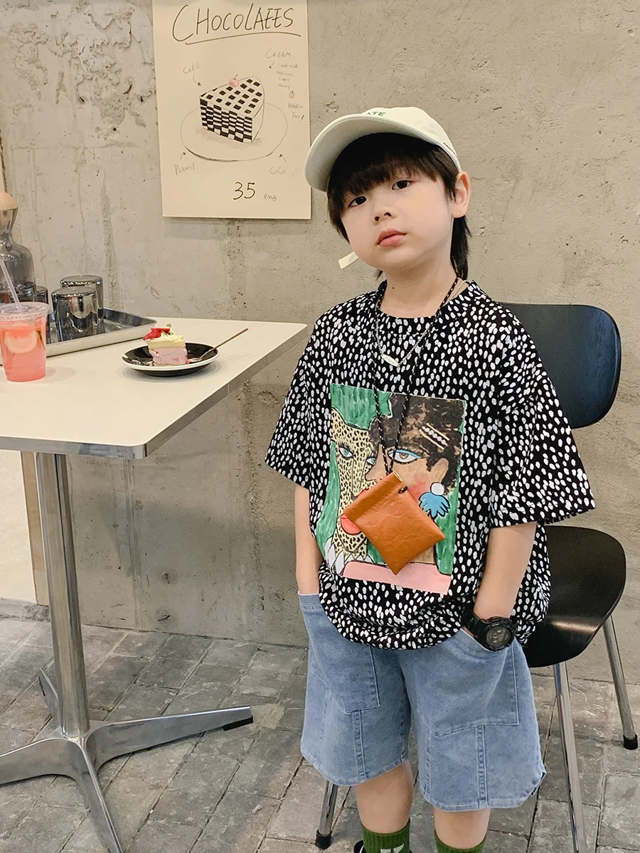 

Boy's Short-Sleeved T-shirt Pure Cotton 2022 Summer New Children's Fried Street Baby Boys' Half Sleeve Top Children Clothes