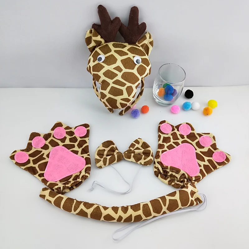 

Adult Kids Party Children Giraffe Headband Bow Tie Tail Paws Gloves Animal Cosplay Hair Bands Plush Christmas Halloween Headwear