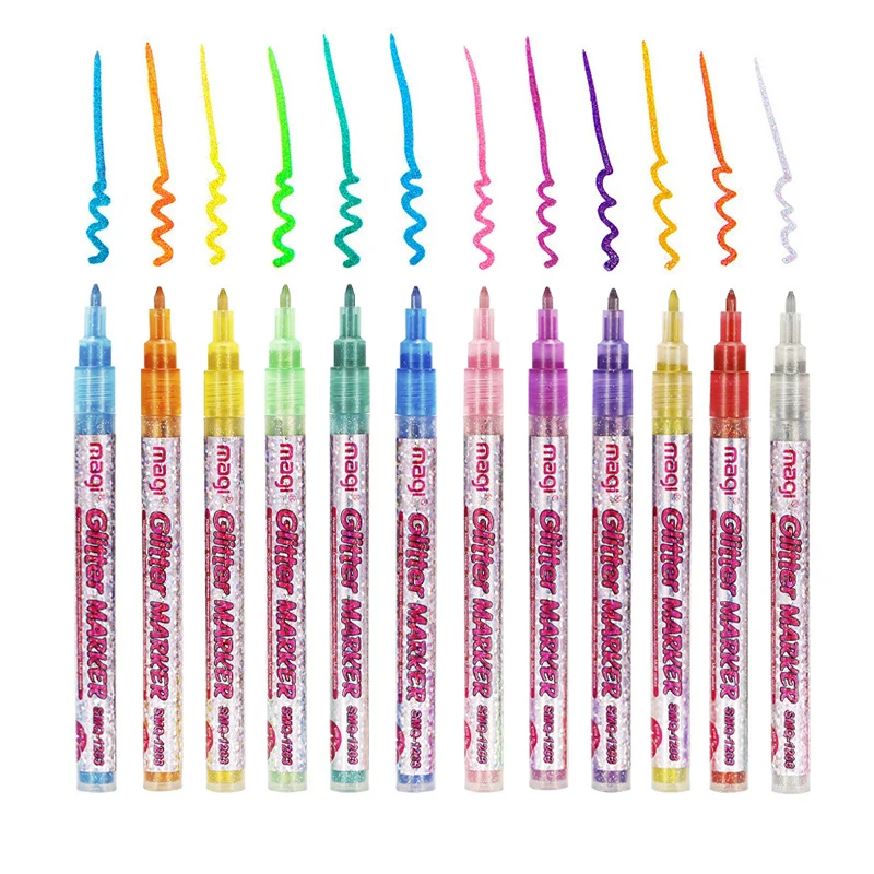 

12 Color Glitter Pen Set for Making Cards Coloring Marker Pens for Adult Coloring Books Journaling Crafting Doodling Drawing