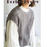 boring honey japanese style mesh knitted hollow out short tops pullover vest sleeveless woment t shirt round collar tops women