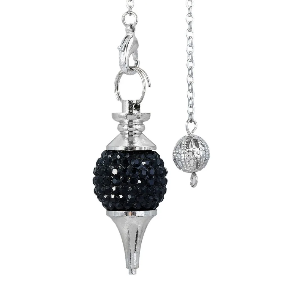 

SUNYIK 18KGP Cone Pendulum With Chain Black CZ Rhinestone Ball Pendant Healing Dowsing Reiki Chakra Jewelry