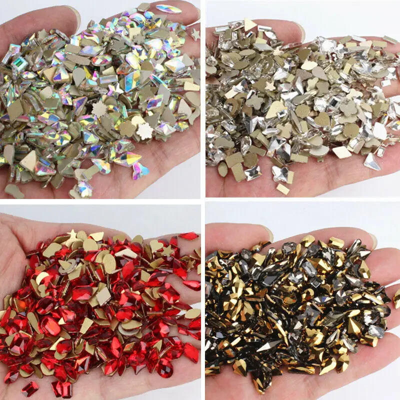 

100pcs Nail Art Rhinestones Flat Back Mix Shapes 3D Decor Elongated Glass Stone Nail Art Rhinestone Glitter Glass Gems Diamond