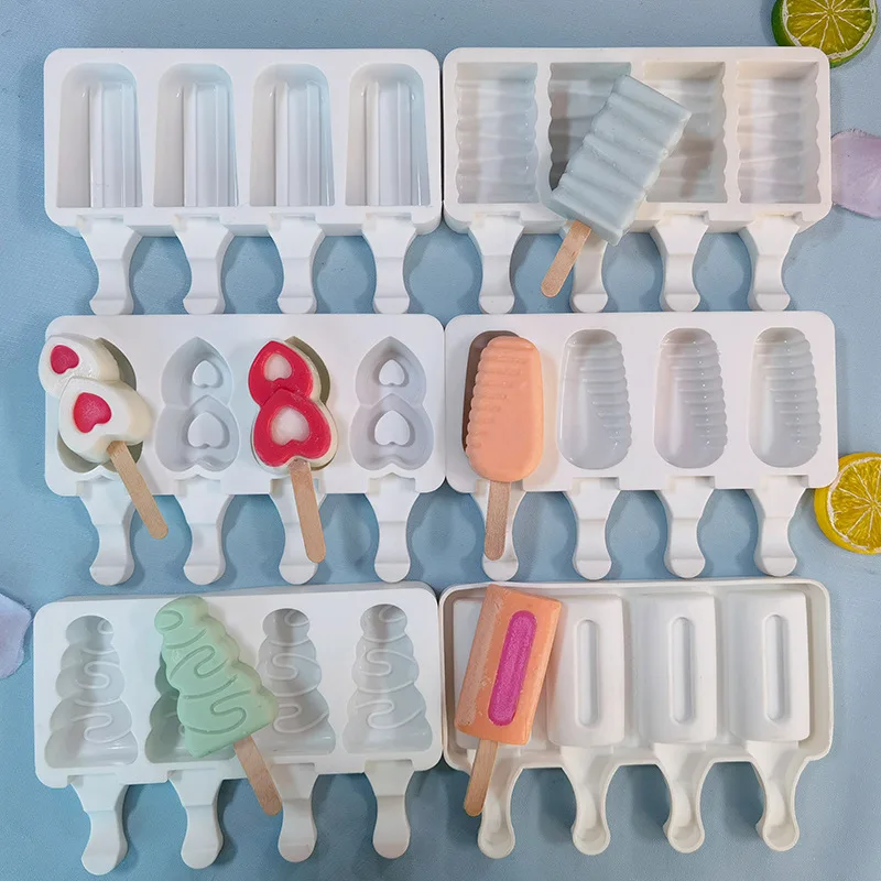DIYHomemade Popsicle Moulds Freezer 4 Cell Small Size Ice Cube Tray Barrel Makers BakingTools Silicone Cream Mold |