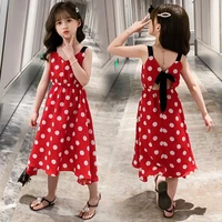 girl dress 2022 summer dot pattern beach dress for girl sleeveless children dresses costume for girls teen 5 6 7 8 9 10 12 years
