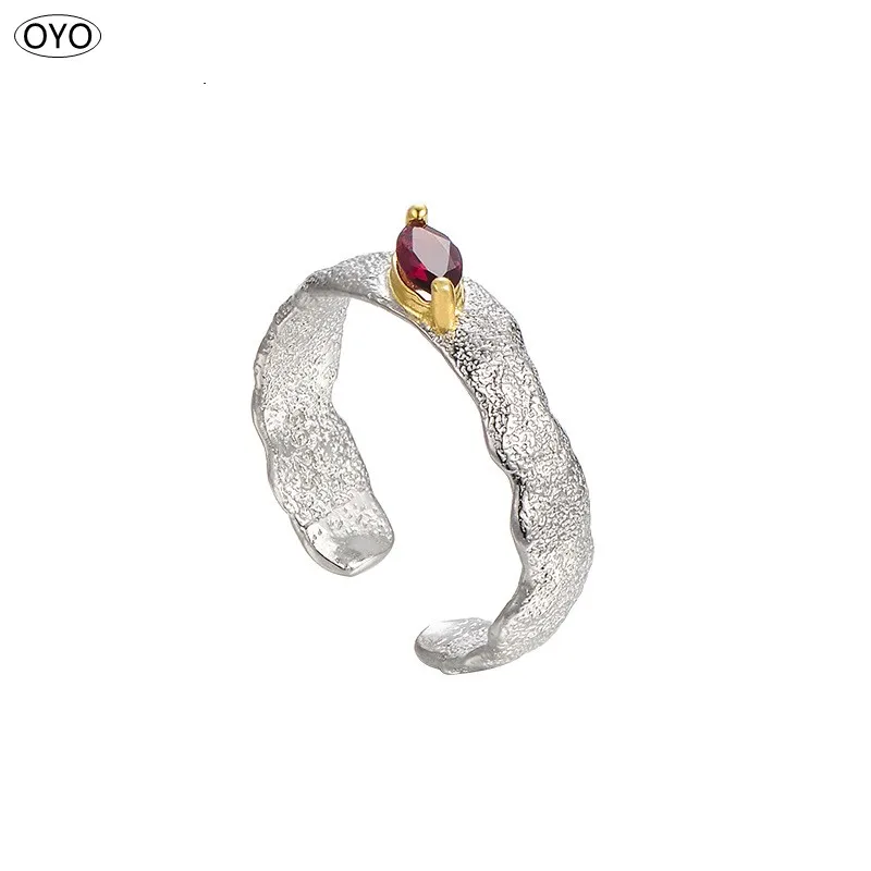 

Cool style Korean minority design texture 925 silver inlaid tourmaline simple personalized open ring