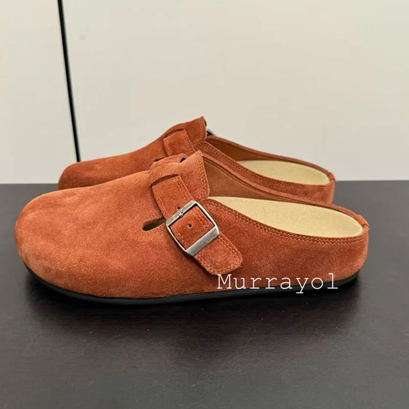 Замшевые Шлепанцы из коровьей кожи с закрытым носком и пряжкой для ремня Женские