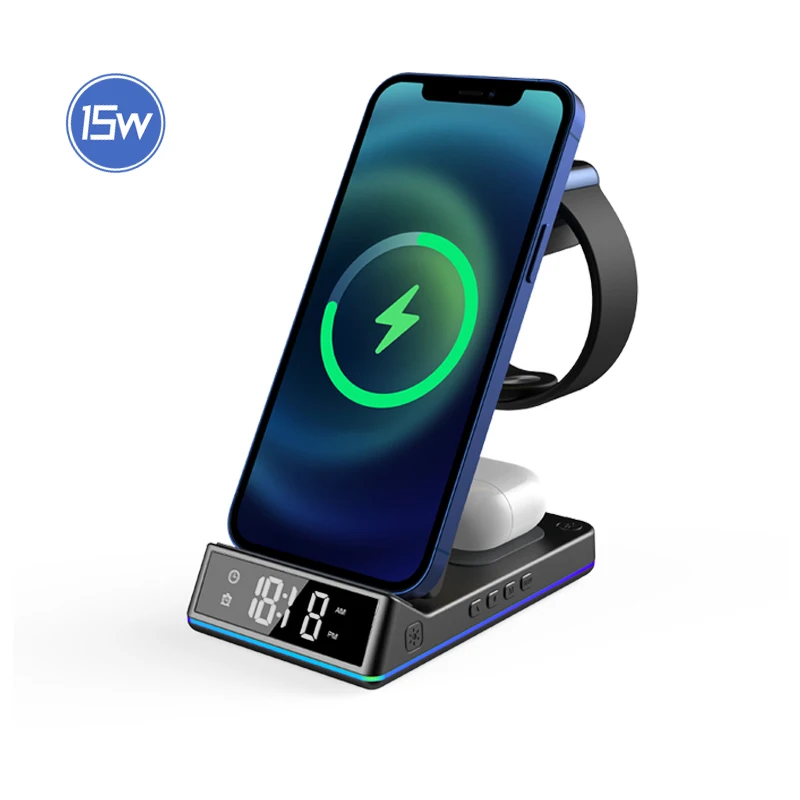 

3 in 1 Wireless Charger For iPhone 13 12 11 Pro Max Mini XS XR Fast Wireless Chaging Station Clock For Samsung Galaxy S21 S20