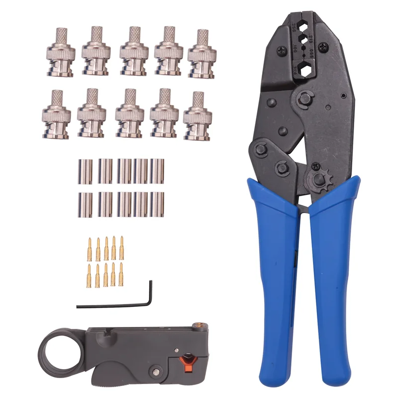 

1 Набор обжимных инструментов Coax Rf/Bnc для Rg58 / Rg59 / Rg6 с 10 шт. набор обжимных коннекторов Bnc