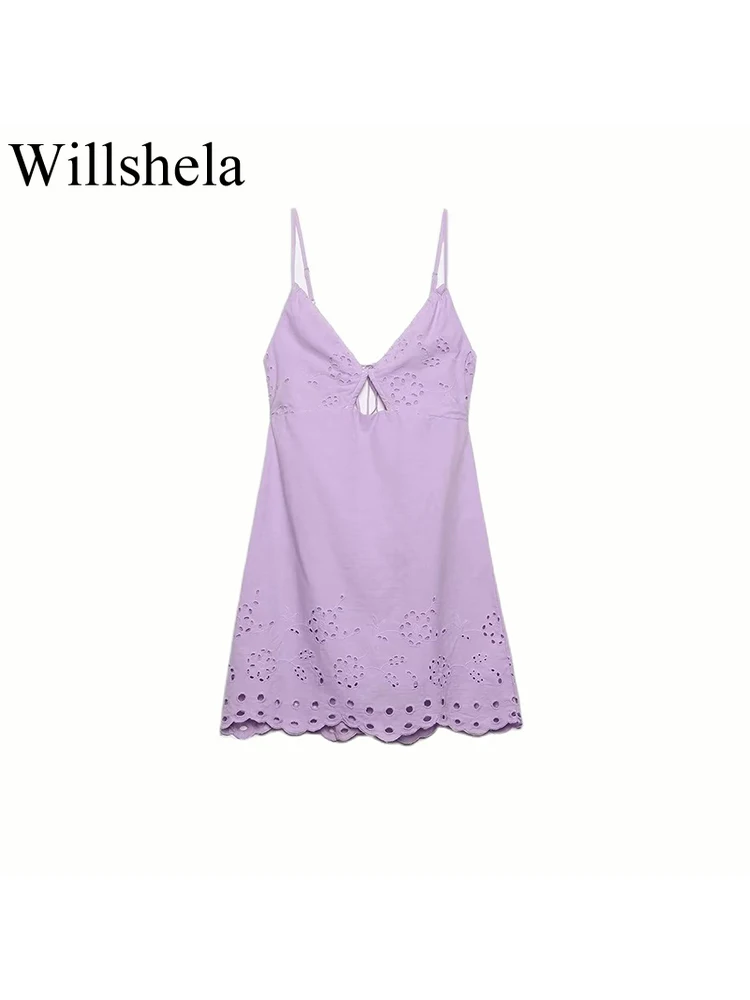 

Willshela женское модное мини-платье с вышивкой и открытой спиной на молнии винтажные тонкие бретельки с v-образным вырезом женские шикарные пла...