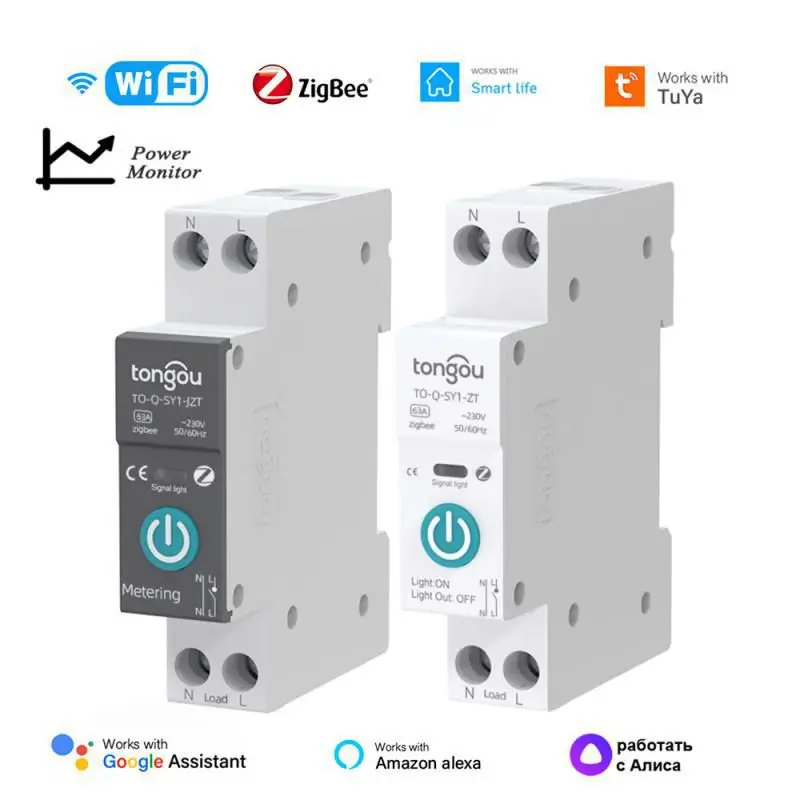 

Tuya ZigBee WIFI Smart Circuit Breaker Switch 1P 63A DIN Rail With Metering Smart Life Timer Module For Alexa Google Home Alice