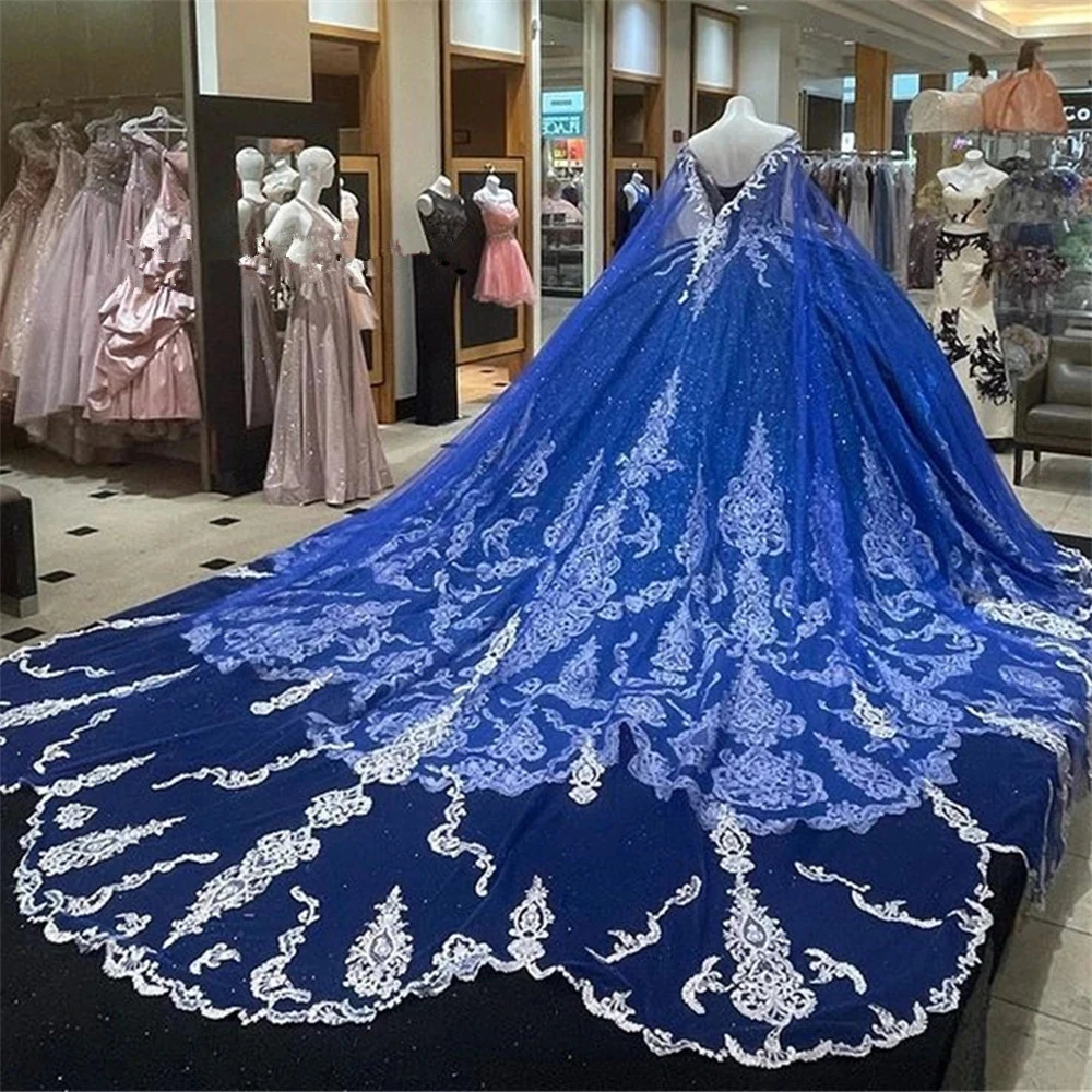 

Royal Blue Quinceanera Dresses Glittering Sliver Beading Lace Formal Princess Birthday Party Vestidos De 15 Anos Teen Pageant