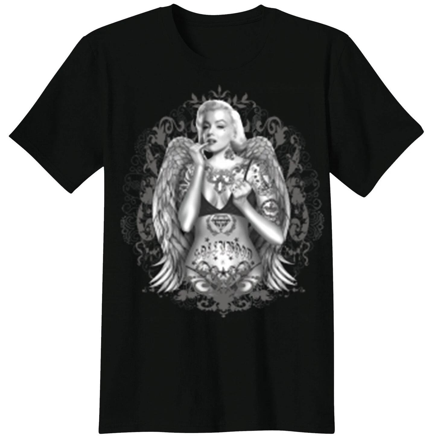

Gangster Tattoo Angel Wings Sexy Marilyn Monroe T Shirt New 100% Cotton Short Sleeve O-Neck T-shirt Casual Mens Top